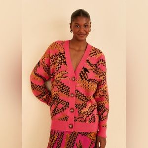 FARM Rio Pink Croco Knit Cardigan